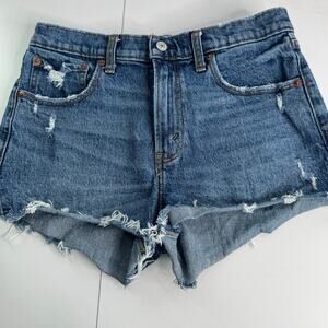 Abercrombie Fitch 28 (Size 6) Mom Shorts Mid Rise Blue Denim Distressed